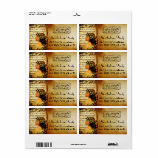 Les Compliments Du Étiquette de adresse De Saison (Feuille entière)