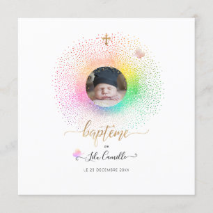 Les Confettis arc-en-ciel Faire-part de Baptême Kaart