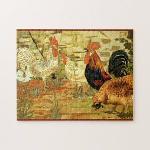 Les coqs et les poules dans le Puzzle du jardin