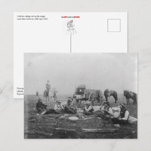 Les Cowboys Mangeant Sur La Carte Postale Range (Devant / Derrière)
