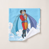 Les deux superhéros de SlipperyJoe embrassant un v (Gant de toilette)