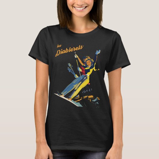 Les Diablerets Skier Retro Reizen T-Shirt (Voorkant)