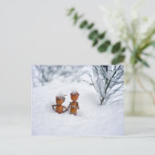 Les elfes de maïs sur la neige - carte postale hiv (Debout devant)
