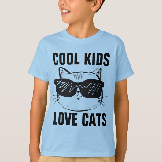LES ENFANTS COOL AIMENT LES CHATS Cat T-Shirts (Devant)