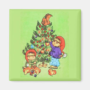 Les enfants décorent l'arbre Magnet Vintage