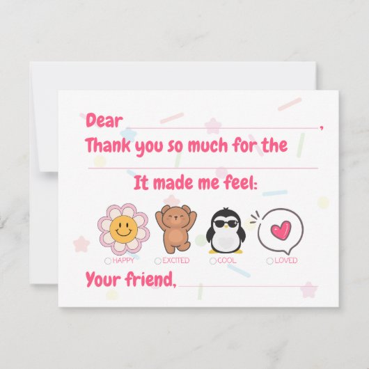 Les Enfants Remplissent En Carte de remerciements (Devant)