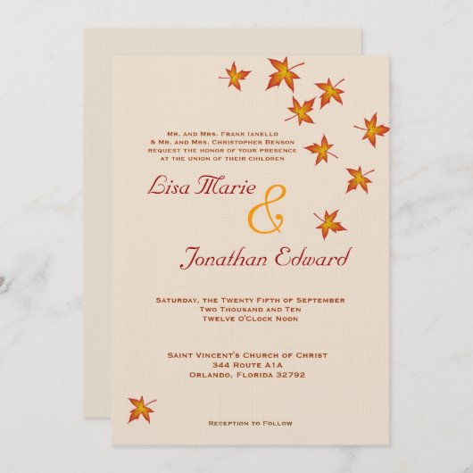 Les Feuilles en chute Autumn Faire-part de mariage (Devant / Derrière)