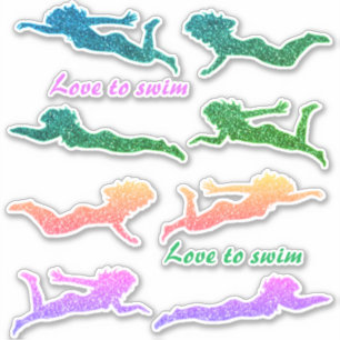 Les filles "Aimez nager" Stickers Sparkly Swimmer!