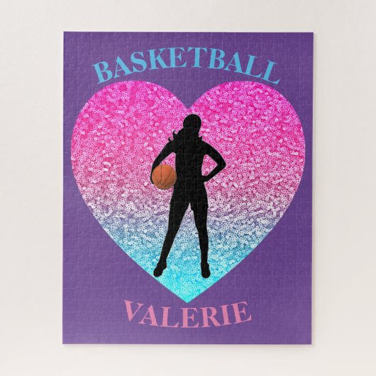 Les filles Basketball Coeur Puzzle personnalisé (Vertical)