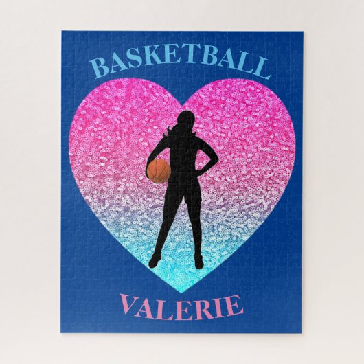 Les filles Basketball Coeur Puzzle personnalisé (Vertical)