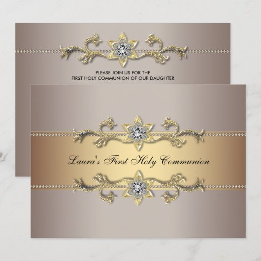 Les filles Gold First Holy Communion Invitation (Devant / Derrière)