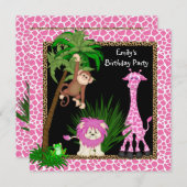 Les Filles Jungle Safari Invitations de fête d'ann (Devant / Derrière)