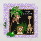 Les Filles Jungle Safari Invitations de fête d'ann (Devant / Derrière)