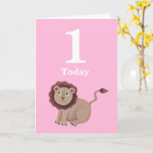 Les filles roses 1er anniversaire Carte des animau (Fleur jaune)