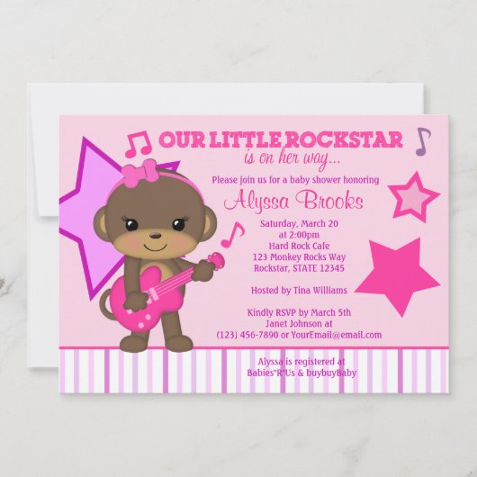 Les filles roses Monkey Rockstar Invitations de do (Devant)