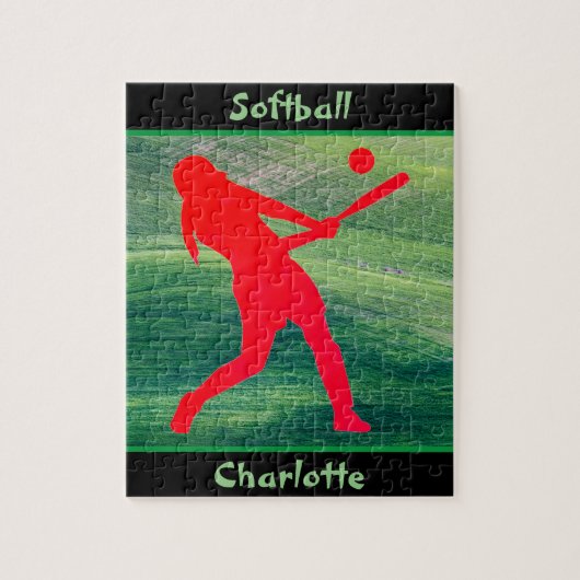 Les filles Softball Batter sur Green Jigsaw Puzzle (Vertical)