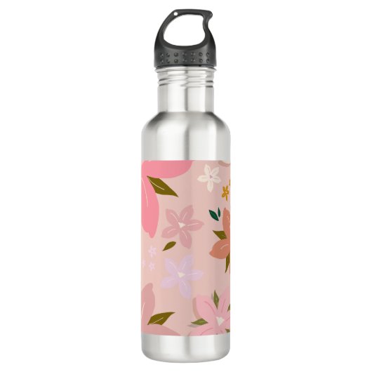 Les Fleurs 05 Bloemen Patroon Blush Roze Bloemen Waterfles (Voorkant)
