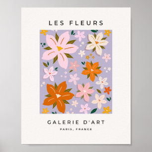 Les Fleurs 08 Retro Bloemen Paarse Bloemen Poster