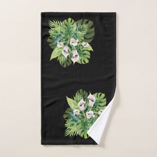 Les fleurs de Calla et les feuilles tropicaux (Serviette à main)