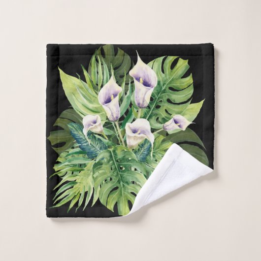 Les fleurs de Calla et les feuilles tropicaux (Gant de toilette)