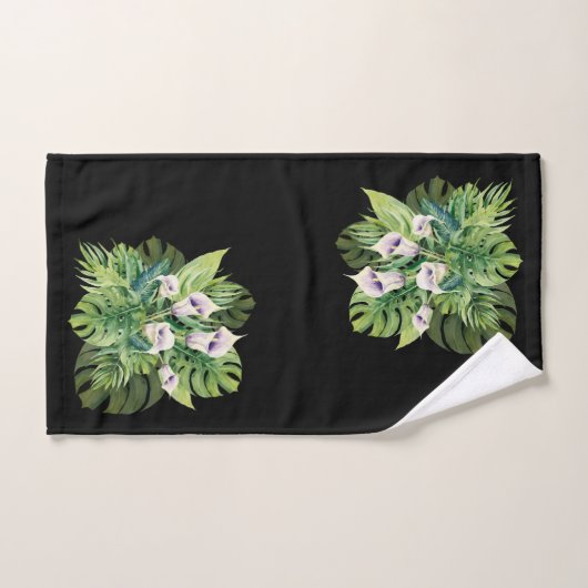 Les fleurs de Calla et les feuilles tropicaux (Serviette à main)