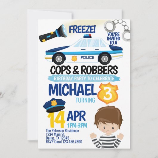 Les flics et les voleurs Invitation de fête d'anni (Devant)