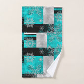 Les flocons de neige : Abstrait Turquoise et noir (Serviette à main)