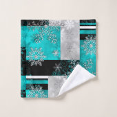 Les flocons de neige : Abstrait Turquoise et noir (Gant de toilette)