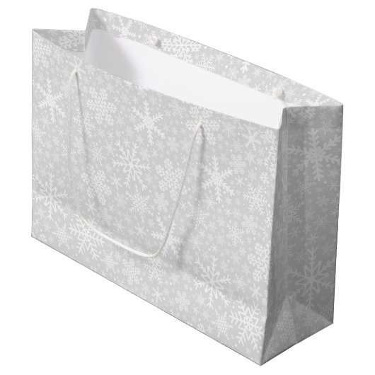 Les flocons de neige en argent | Grand sac cadeau  (Devant Angle)