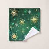 Les flocons dorés de Noël sur l'Arrière - plan ver (Gant de toilette)