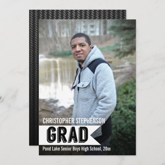Les gars Bold Banner Photo Graduation Faire-part (Devant / Derrière)