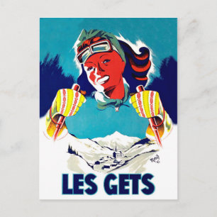 Les gets gets gets, France, winter skilsport, vint Briefkaart