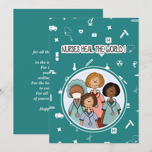 Les infirmières guérissent le monde. Carte d'appré (Devant / Derrière)