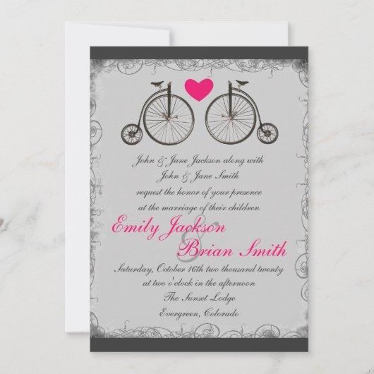 Les invitations à un mariage gris pour un vélo Vin (Devant)
