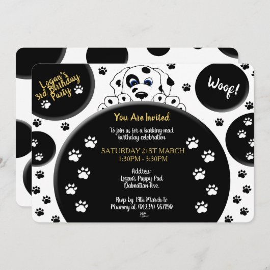 Les Invitations Dalmatiennes de Mucky Paws (Devant / Derrière)