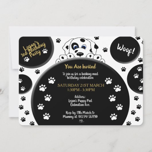 Les Invitations Dalmatiennes de Mucky Paws (Devant)