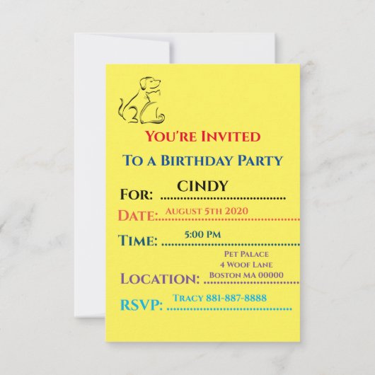 "LES INVITATIONS D'ANNIVERSAIRE CHIEN ET CHAT PERS (Dos)