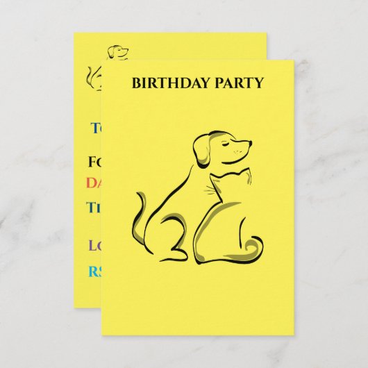 "LES INVITATIONS D'ANNIVERSAIRE CHIEN ET CHAT PERS (Devant / Derrière)