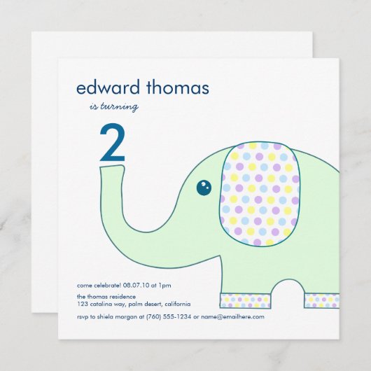 Les Invitations D'Anniversaire Des Éléphants Dans (Devant / Derrière)