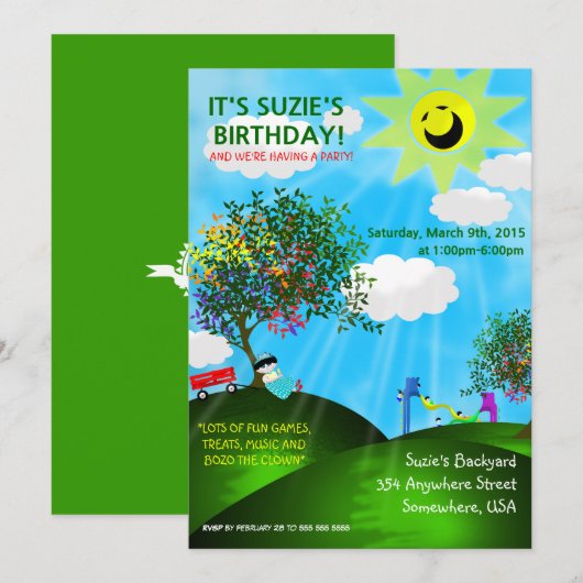 Les Invitations de la fête d'anniversaire du Parc (Devant / Derrière)