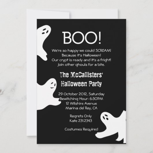 Les Invitations de la fête du costume d'Halloween (Devant)