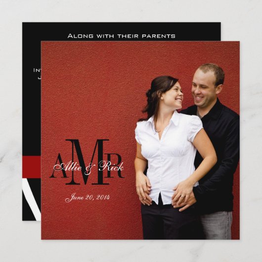 Les invitations de mariage de zèbre de monogramme (Devant / Derrière)