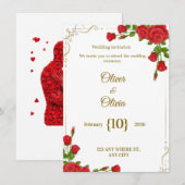 Les invitations de mariage ornées de roses rouges  (Devant / Derrière)