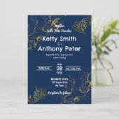 Les invitations de mariage sont bleu foncé, or et (Debout devant)