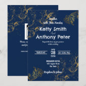 Les invitations de mariage sont bleu foncé, or et (Devant / Derrière)