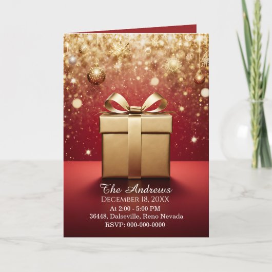 Les invitations de Noël Cadeau d'Or Réel Présent (Devant)