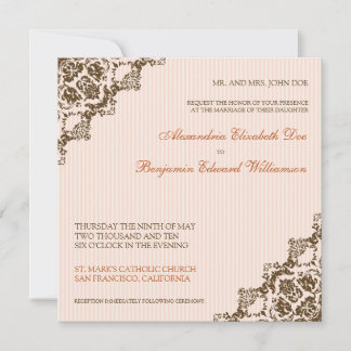 Les joyeux coins Damask Coral Faire-part de mariag