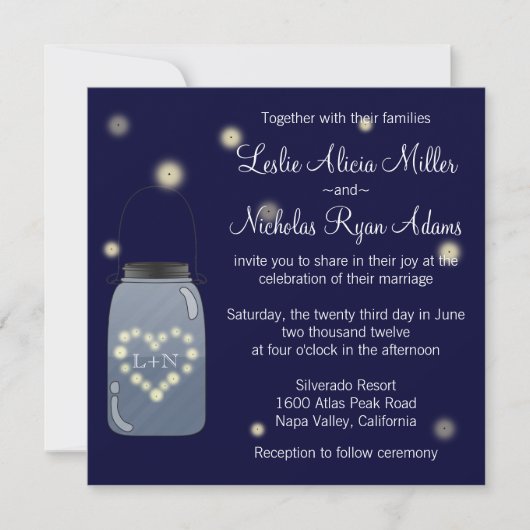 Les lucioles du Faire-part de mariage de Mason Jar (Devant)