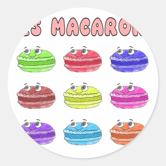 Les Macarons Cute Cartoon Ronde Sticker (Voorkant)