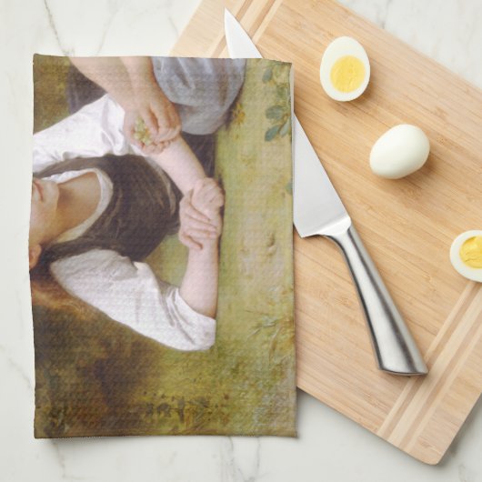 Les Noisettes: Jonge meisjes verzamelen hazelnoten Theedoek (Quarter Fold)